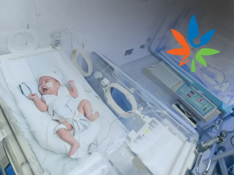 Newborn baby resting in a NICU incubator with monitoring equipment